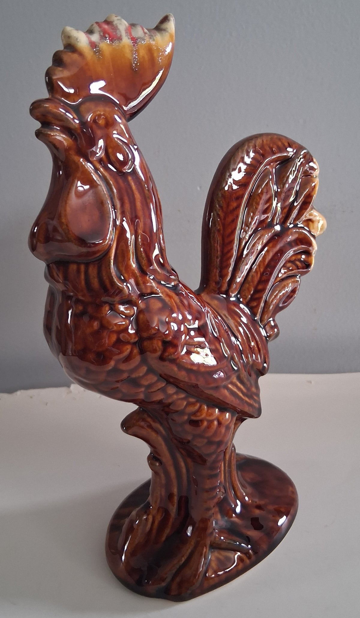 Vintage Brown Drip Glazed Rooster 10 inches 1960s