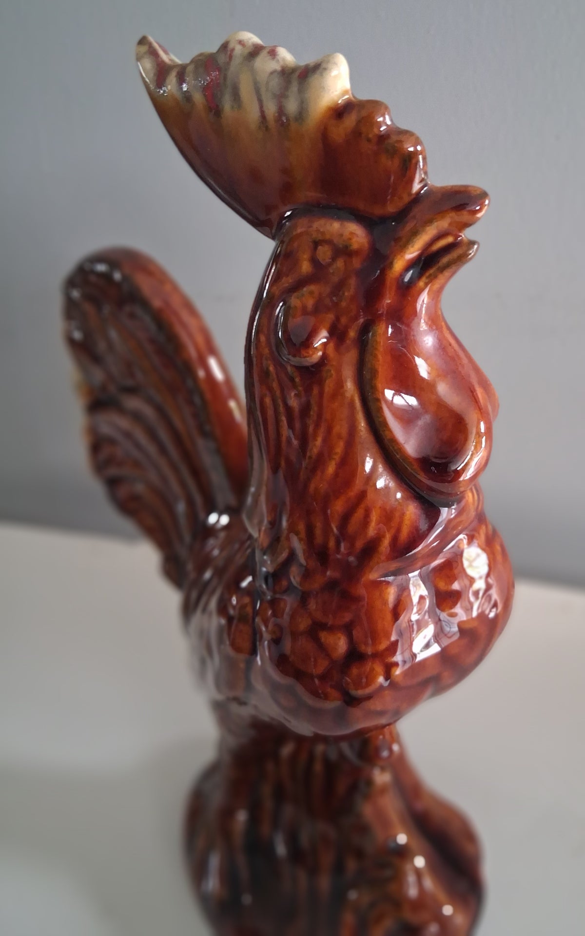 Vintage Brown Drip Glazed Rooster 10 inches 1960s