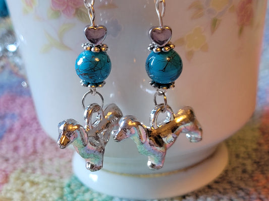 Artisan DASCHUND Dog Breed Dangle Earrings OOAK Handmade TURQUOISE