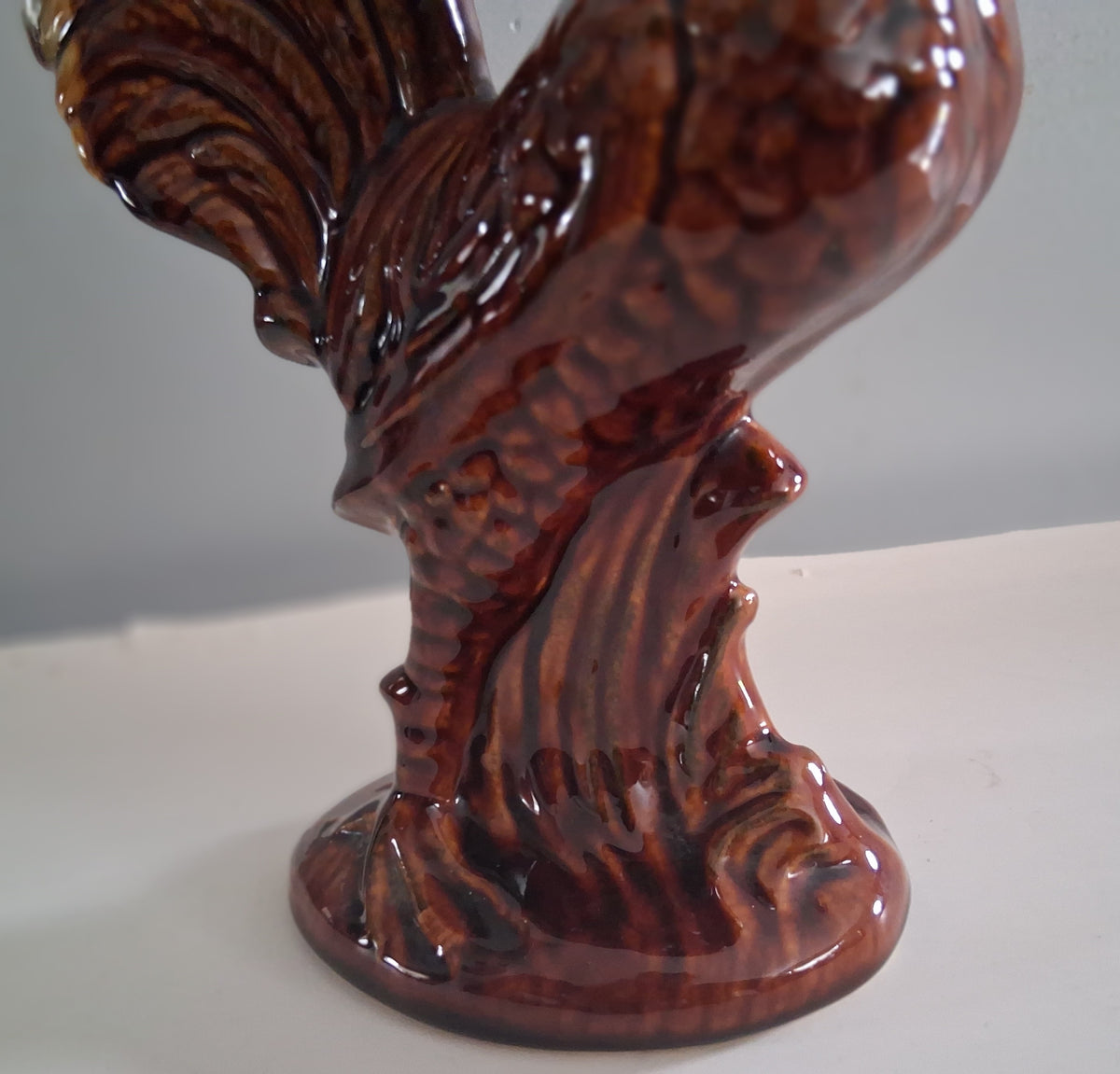 Vintage Brown Drip Glazed Rooster 10 inches 1960s