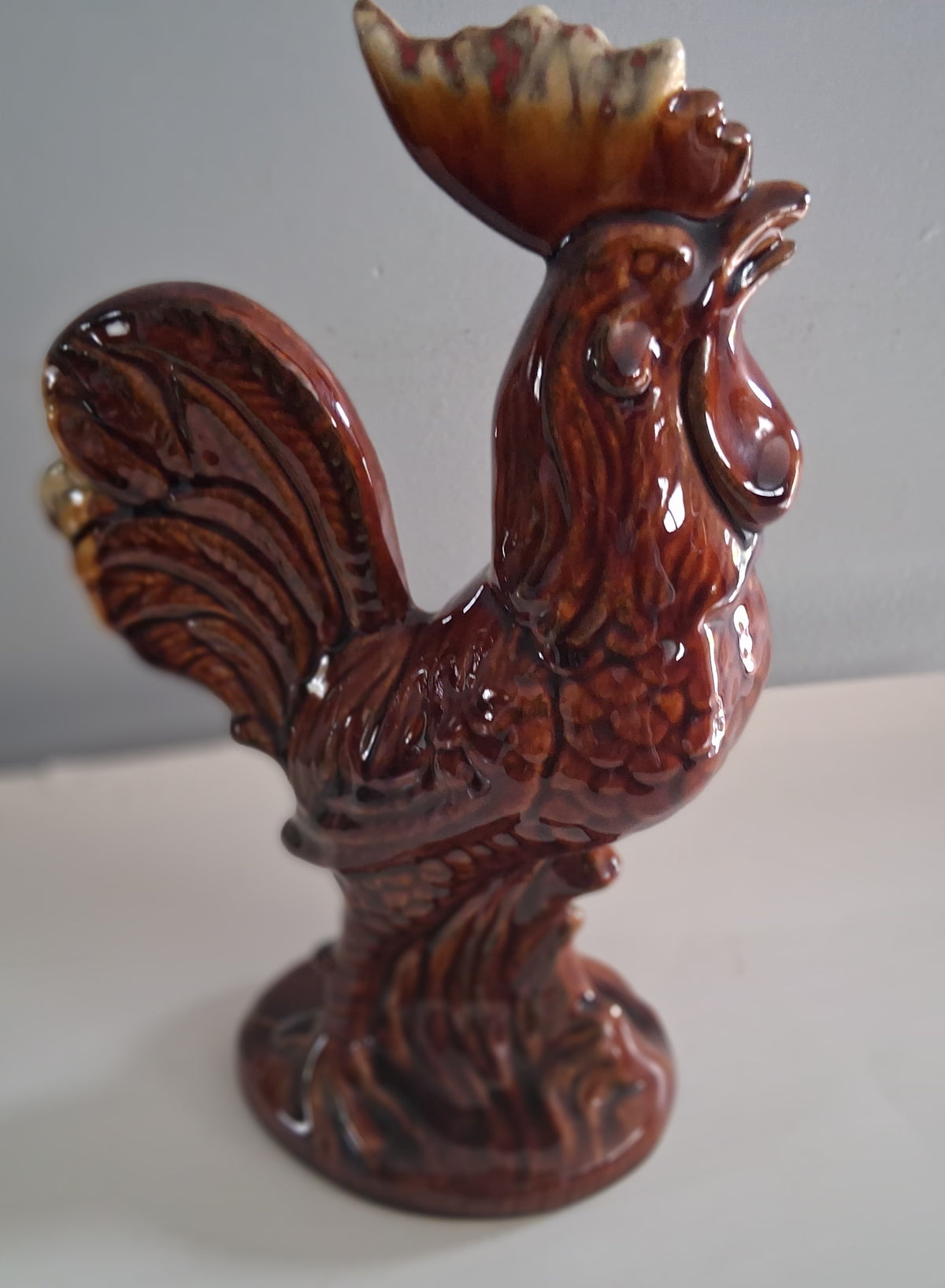 Vintage Brown Drip Glazed Rooster 10 inches 1960s