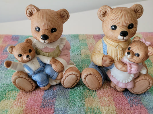 Homco BEAR FAMILY Mom Dad & Kids Decorative Collectible Figurines Statues Vintage