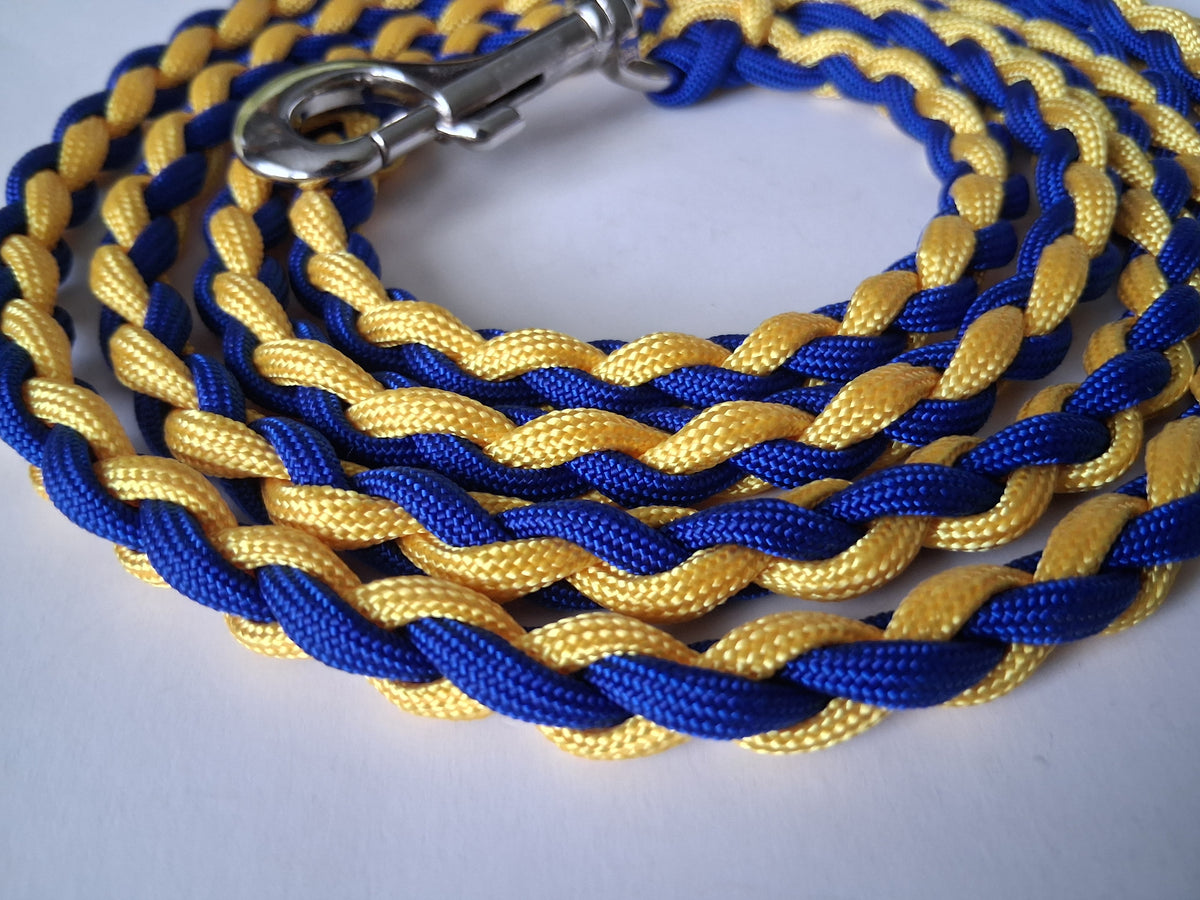 Paracord Braided Large Dog Leash Lead (Blue/Gold)