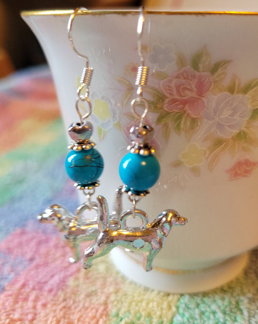 Artisan BEAGLE Dog Breed Dangle Earrings OOAK Handmade TURQUOISE